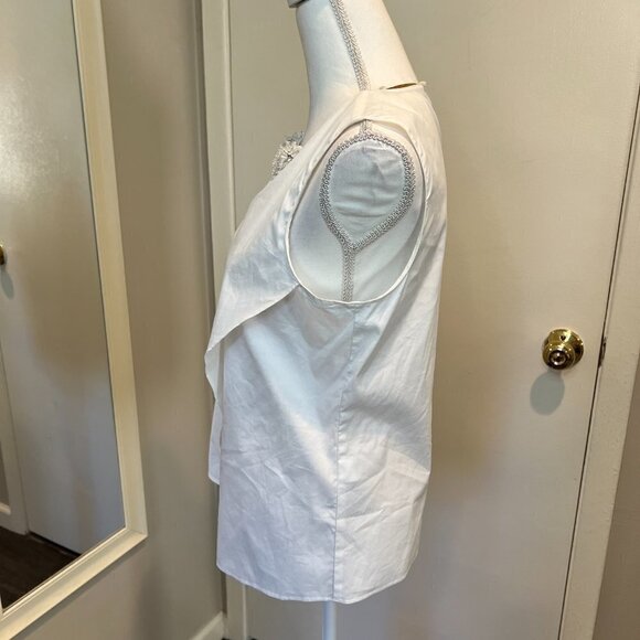 Zara Basic White Sleeveless Wrap top with beaded collar, Size Medium - Picture 7 of 13